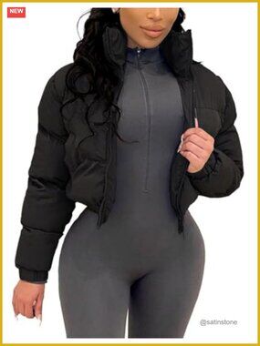 Women's Cropped Puffer Jacket Quilted Zip Up Winter Coat